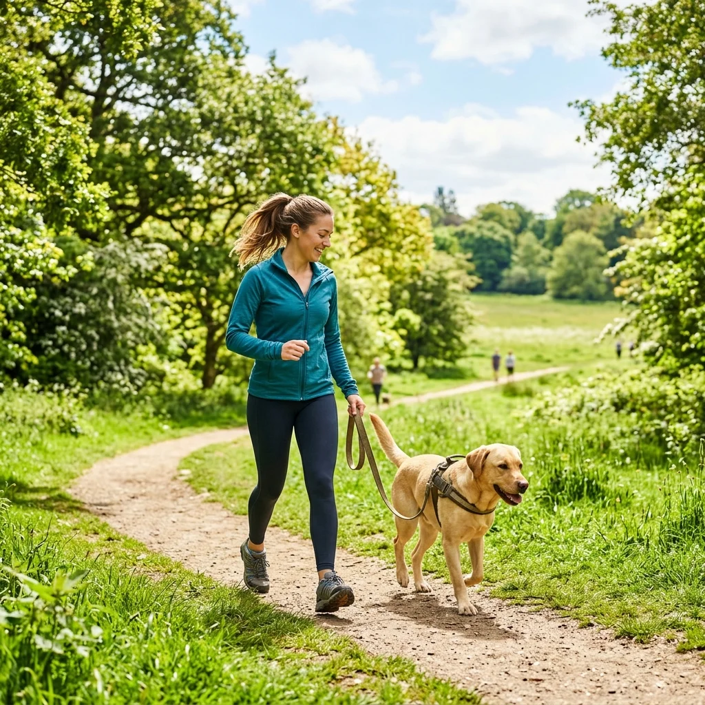 Owner exercising with a dog to support a healthy weight